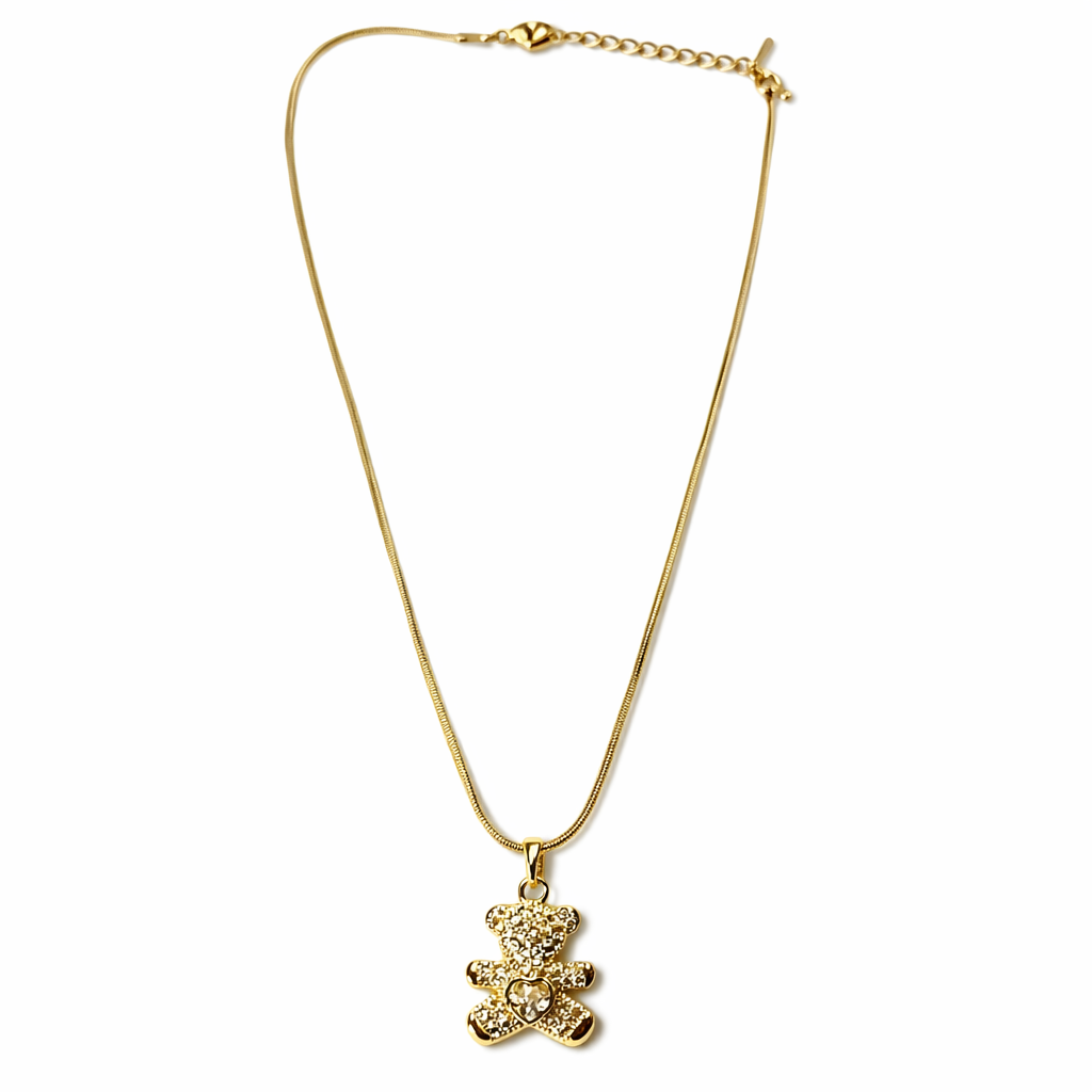 Teddy Design American Diamond Gold Plated Anti-Tarnish Necklace