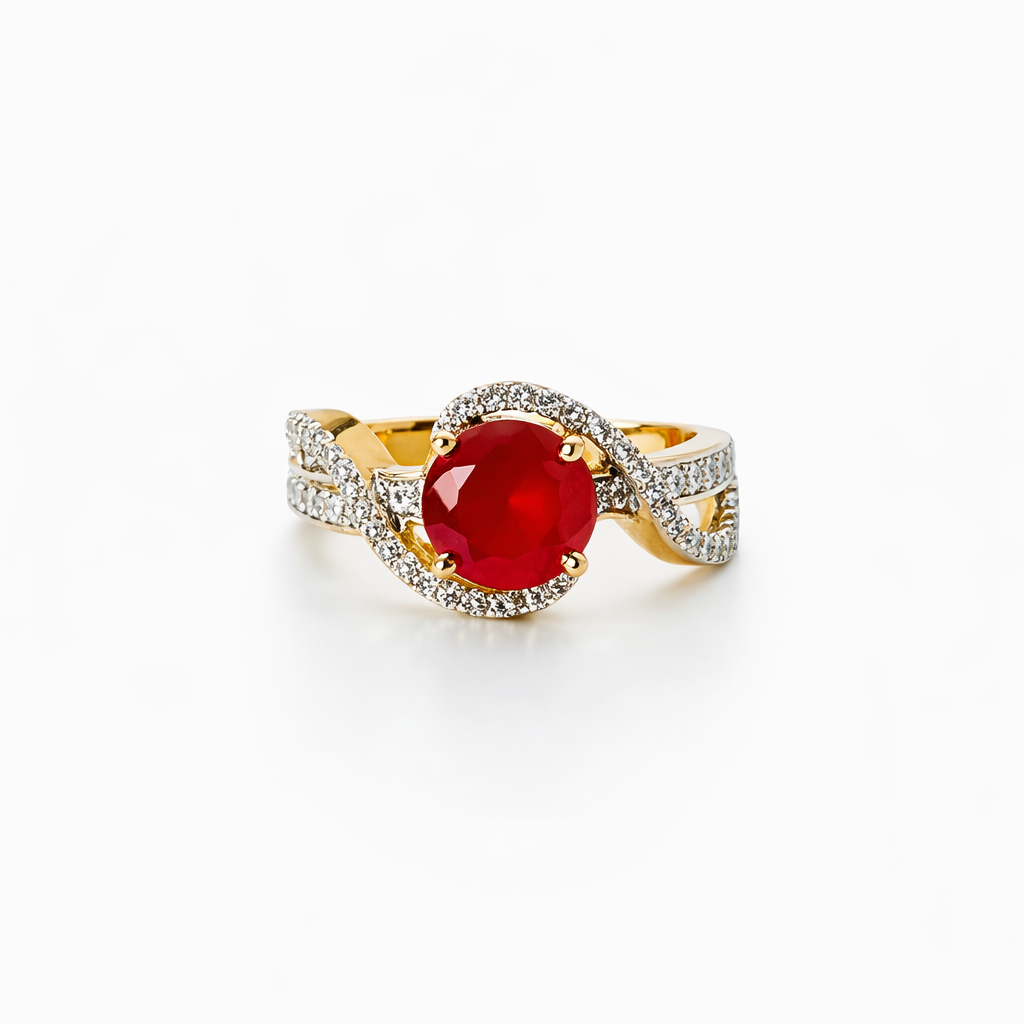 Red Ruby Cubic Zirconia American Diamond Gold/Silver Plated Adjustable Ring