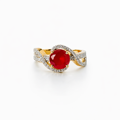 Red Ruby Cubic Zirconia American Diamond Gold/Silver Plated Adjustable Ring