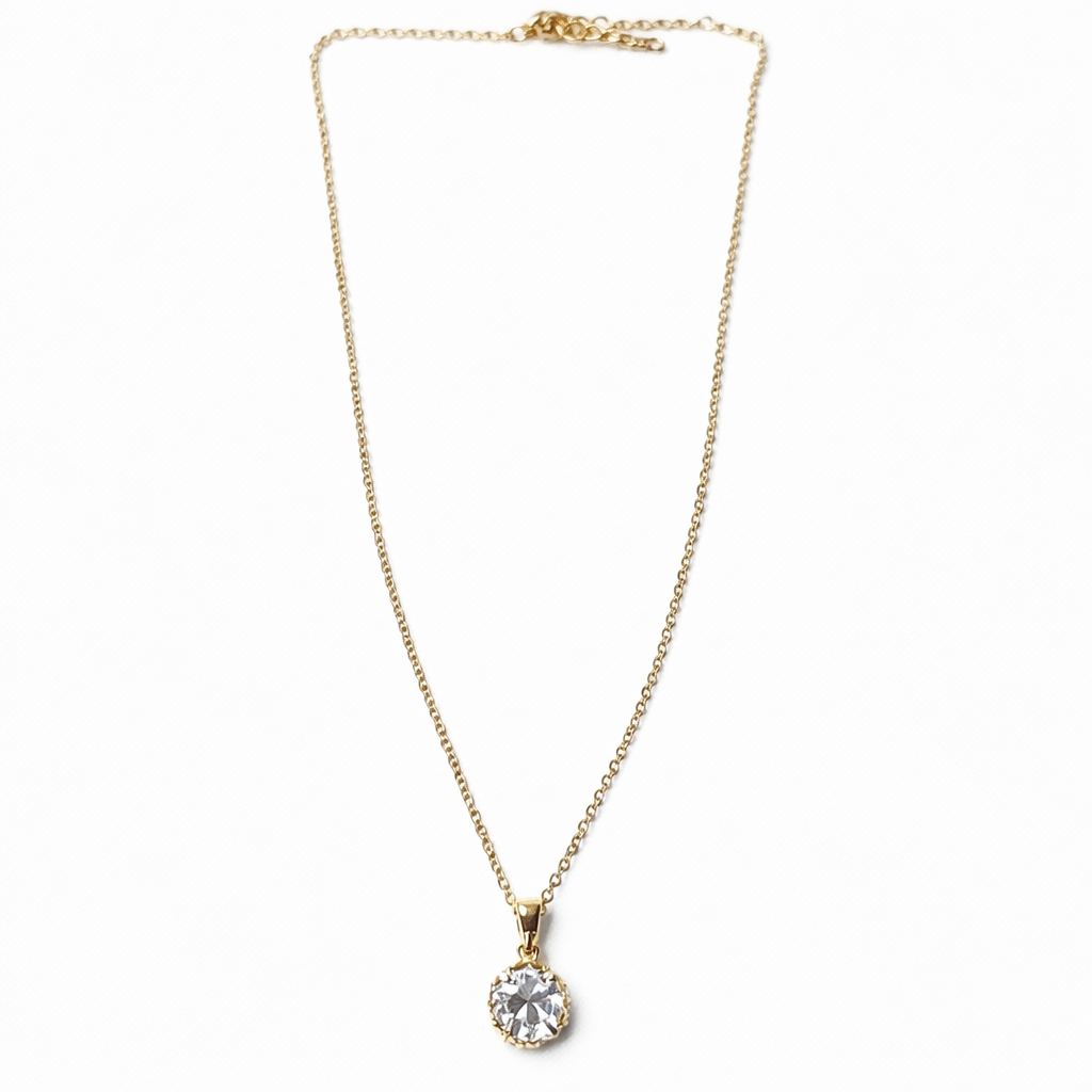 Solitaire American Diamond Gold Plated Anti-Tarnish Necklace