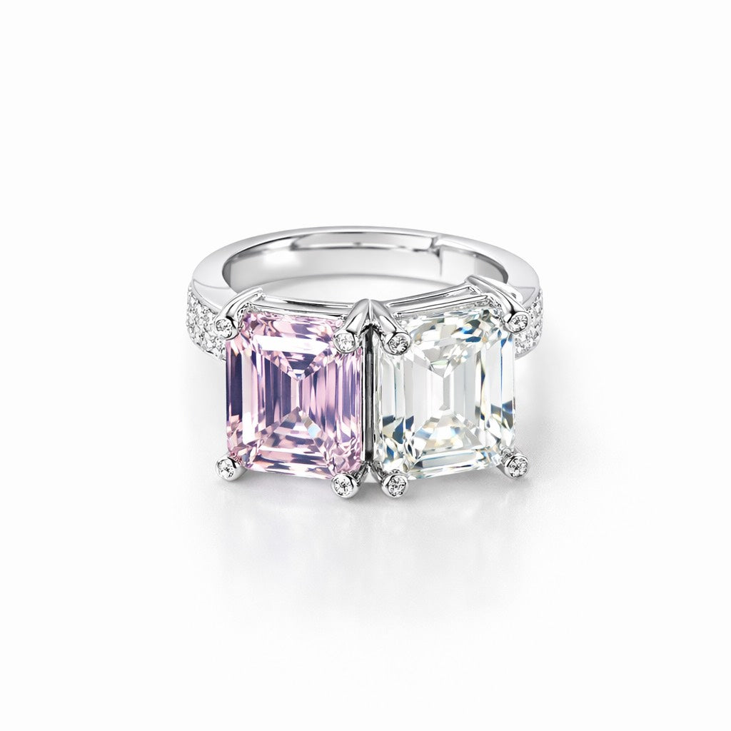 Pink Topaz & Solitaire Cubic Zirconia Ice Cut American Diamond Silver Plated Adjustable Ring