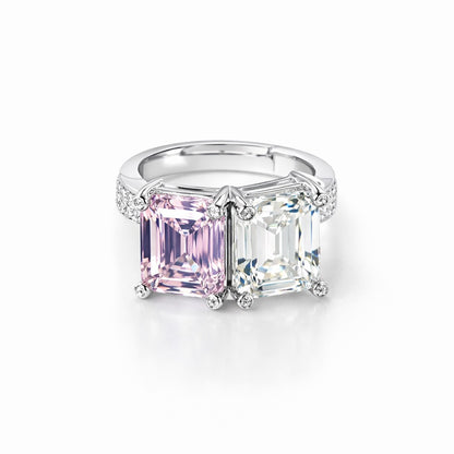Pink Topaz & Solitaire Cubic Zirconia Ice Cut American Diamond Silver Plated Adjustable Ring