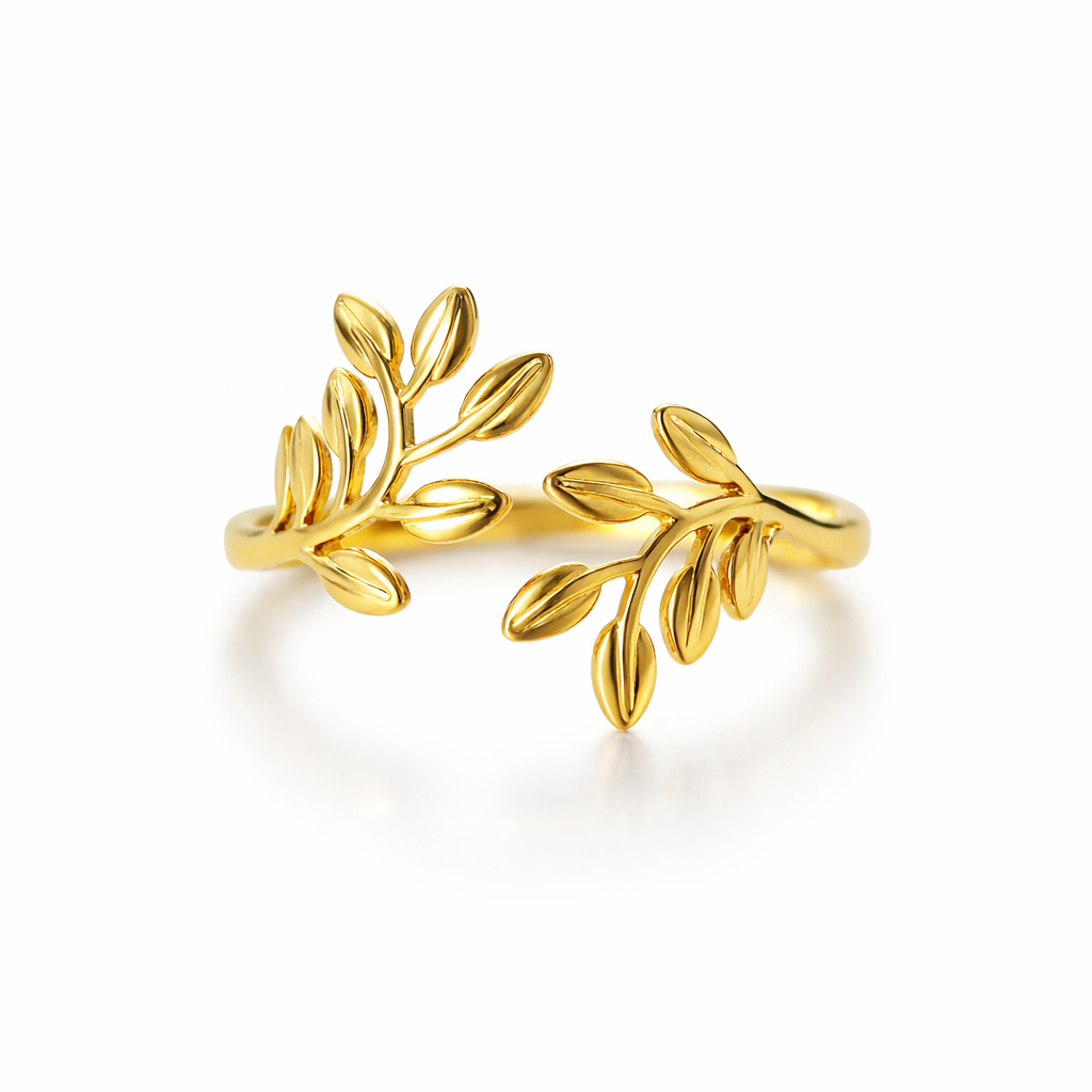 Leaf Design Gold Plated Stainless Steel Adjustable Ring