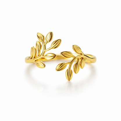 Leaf Design Gold Plated Adjustable Ring