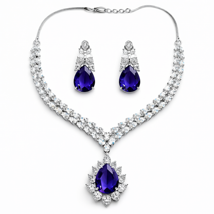 Purple Amethyst Cubic Zirconia American Diamond Silver Plated Necklace Set