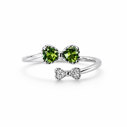 Olive Green Cubic Zirconia American Diamond Silver Plated Adjustable Ring