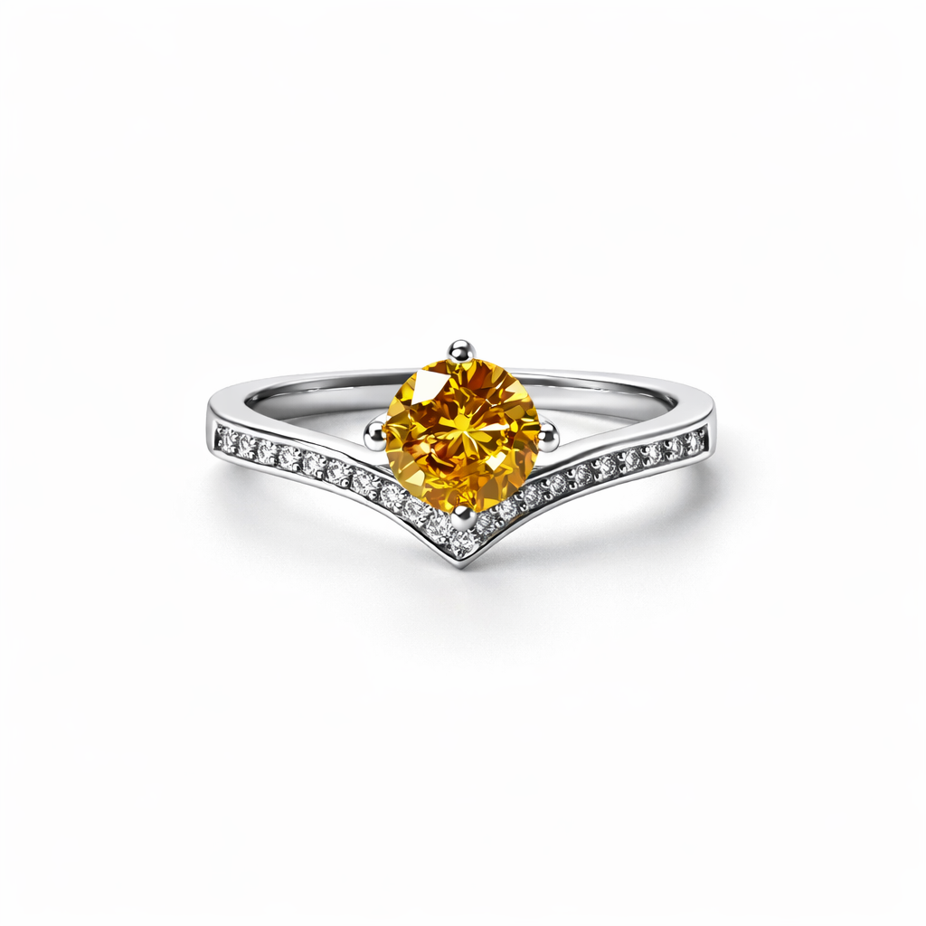 Yellow Topaz Cubic Zirconia American Diamond Silver Plated Adjustable Ring