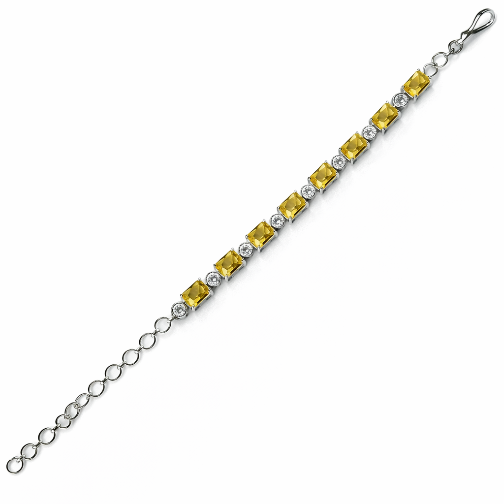 Yellow Topaz Cubic Zirconia American Diamond Silver Plated Bracelet