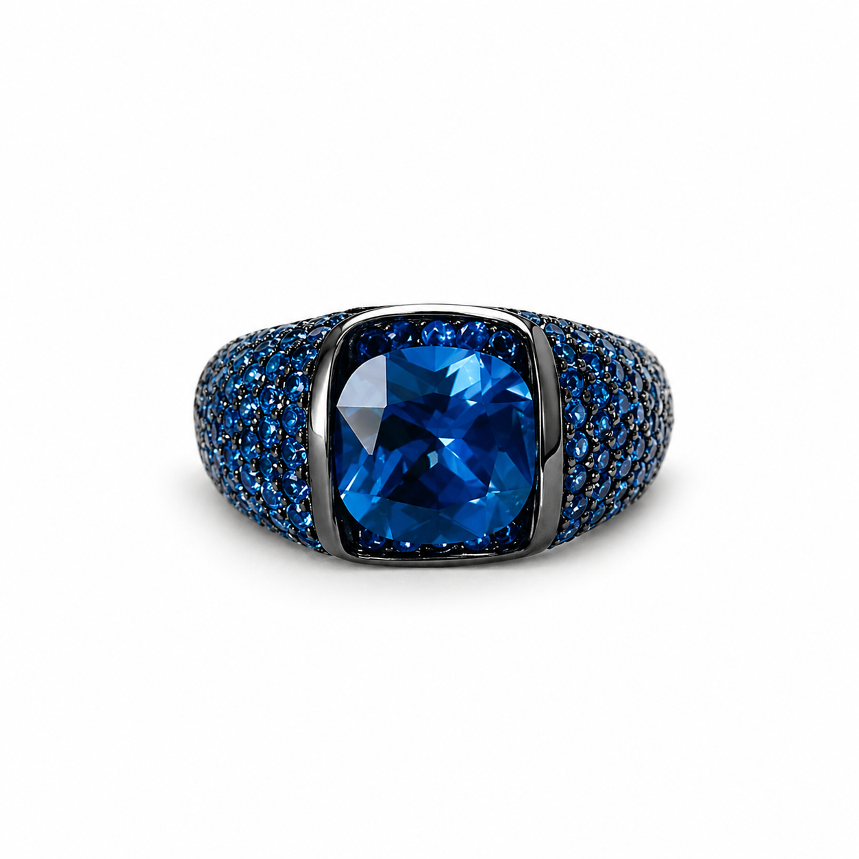 Blue Sapphire Cubic Zirconia Ice Cut American Diamond Victorian Plated Adjustable Ring