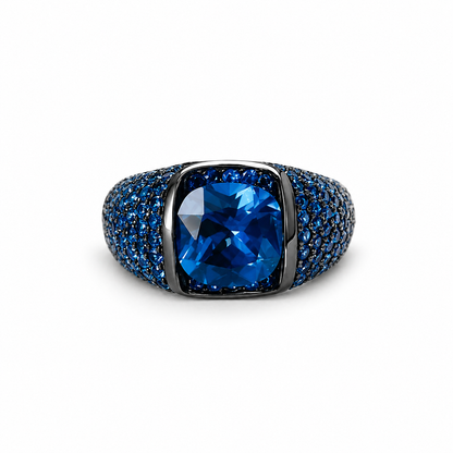 Blue Sapphire Cubic Zirconia Ice Cut American Diamond Victorian Plated Adjustable Ring