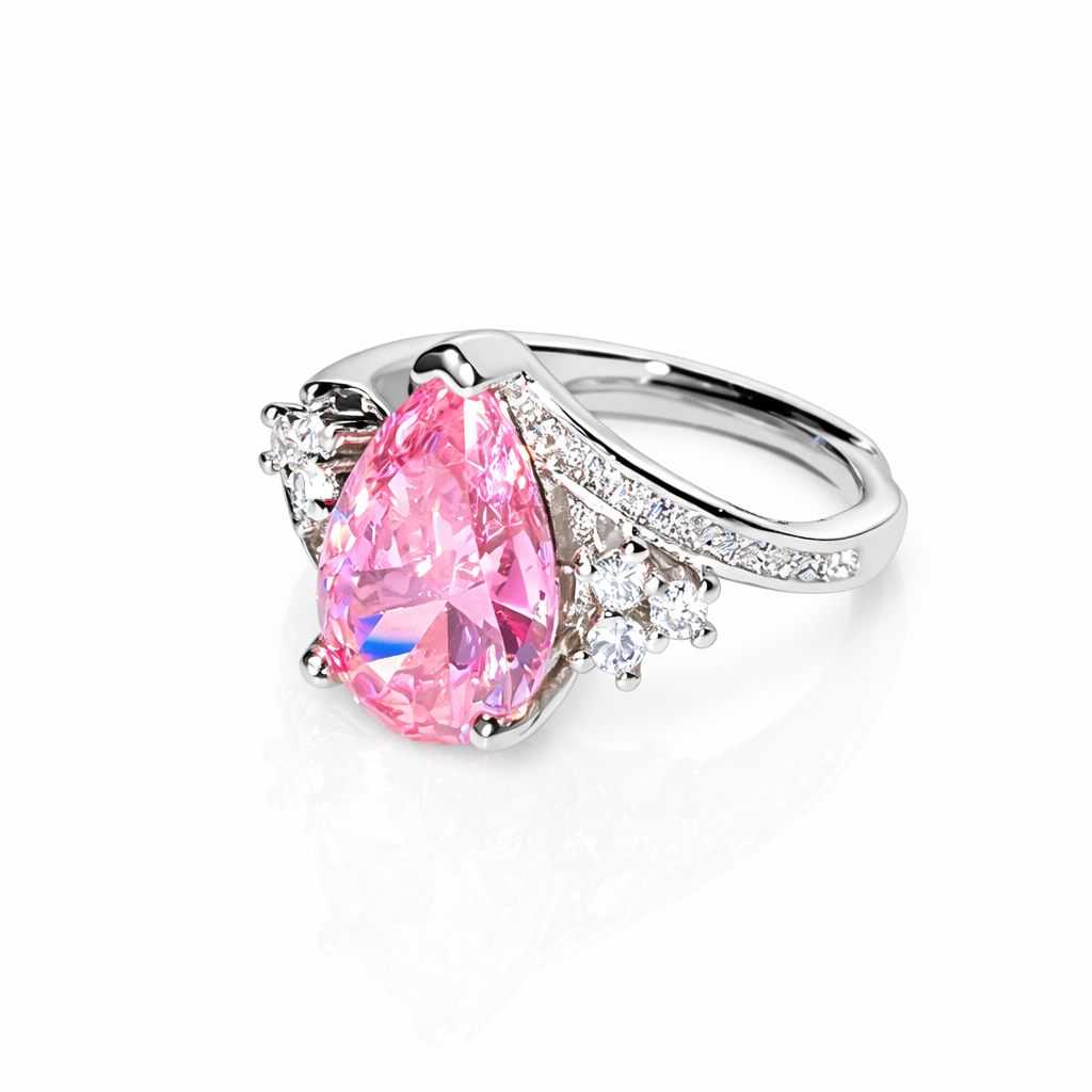 Pink Topaz Cubic Zirconia Ice Cut American Diamond Silver Plated Adjustable Ring