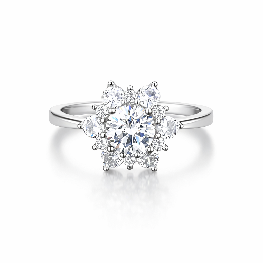 Solitaire Cubic Zirconia American Diamond Silver Plated Adjustable Ring