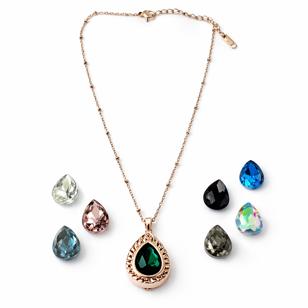 DIY 7 Interchangeable Cubic Zirconia American Diamond Rose Gold Plated Necklace