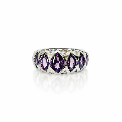 Purple Amethyst Cubic Zirconia Ice Cut American Diamond Silver Plated Adjustable Ring