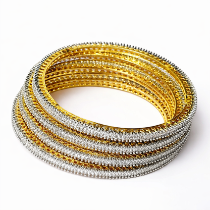 Solitaire Cubic Zirconia American Diamond Gold/Silver Plated Bangles, Set of 4