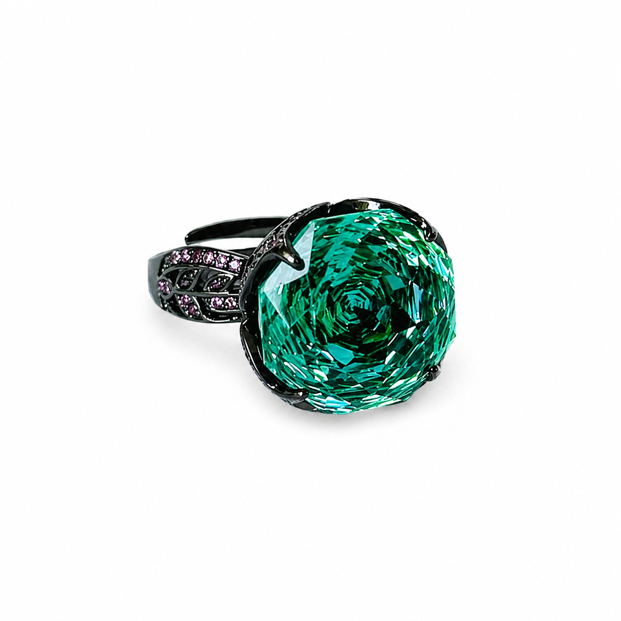 Sea Green Topaz Cubic Zirconia Pink Ice Cut American Diamond Victorian Plated Adjustable Ring