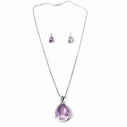 Pink Topaz Cubic Zirconia American Diamond Silver Plated Pendant Set