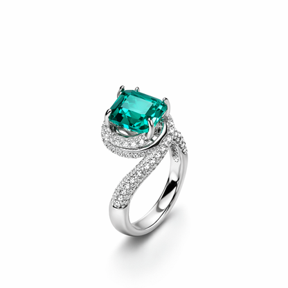 Sea Green Topaz Cubic Zirconia Ice Cut American Diamond Silver Plated Adjustable Ring