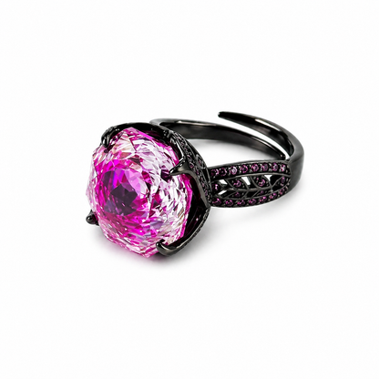 Fuchsia White Pink Topaz Cubic Zirconia Pink Ice Cut American Diamond Victorian Plated Adjustable Ring