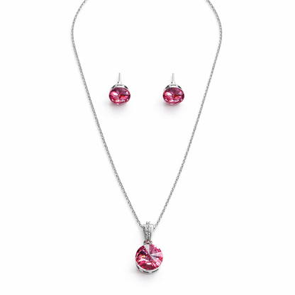 Light Pink Rose Swarovski Crystal Silver Plated Pendant Set