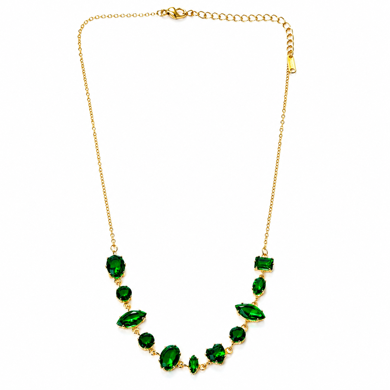 Green Emerald Cubic Zirconia American Diamond Gold Plated Stainless Steel Necklace