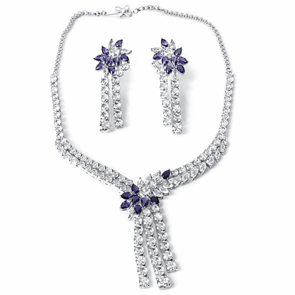 Purple Amethyst Cubic Zirconia American Diamond Silver Plated Necklace Set