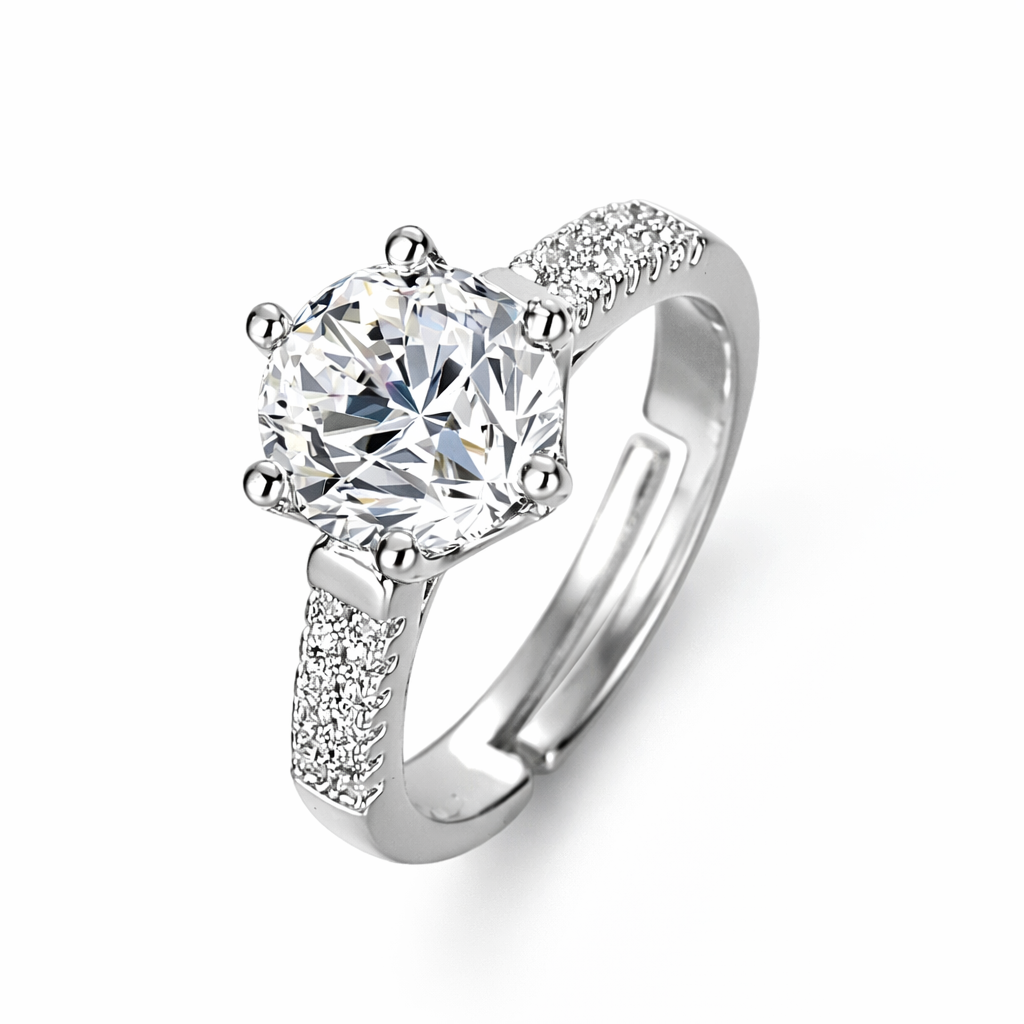 Solitaire Cubic Zirconia Ice Cut American Diamond Silver Plated Adjustable Ring