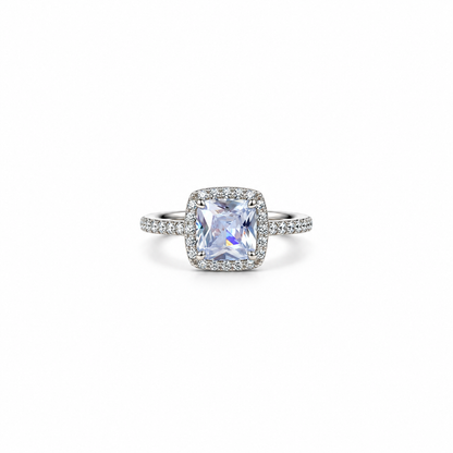 Ice Blue Cubic Zirconia Ice Cut American Diamond Silver Plated Adjustable Ring