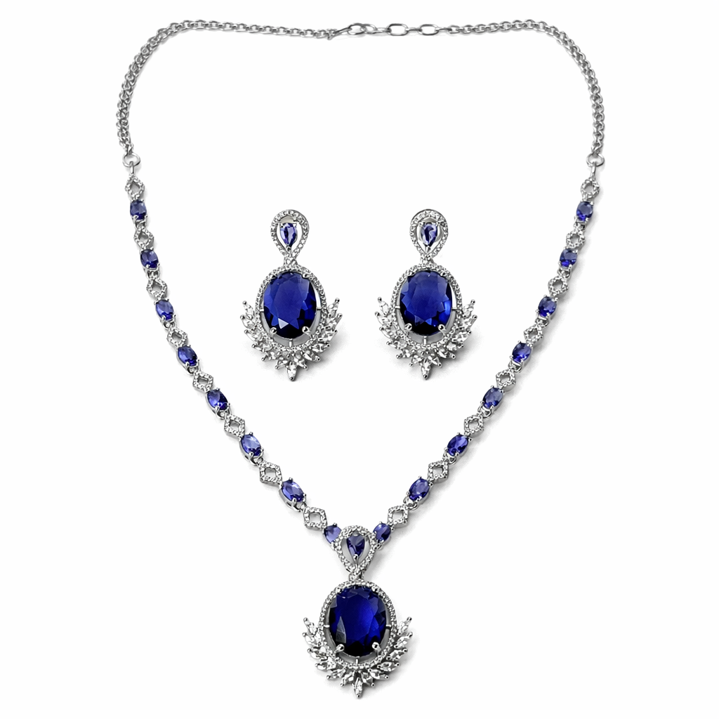 Purple Amethyst Cubic Zirconia American Diamond Silver Plated Necklace Set