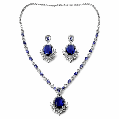 Purple Amethyst Cubic Zirconia American Diamond Silver Plated Necklace Set