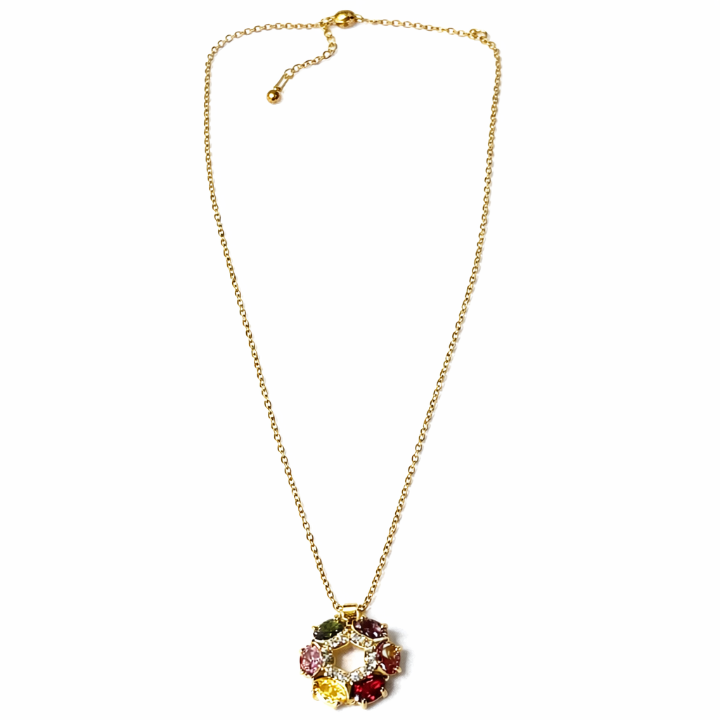 Multi-Color American Diamond Gold Plated Anti-Tarnish Necklace