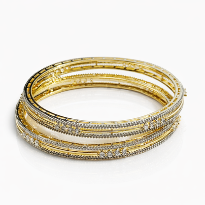 Solitaire Cubic Zirconia American Diamond Gold/Silver Plated Bangles, Set of 2