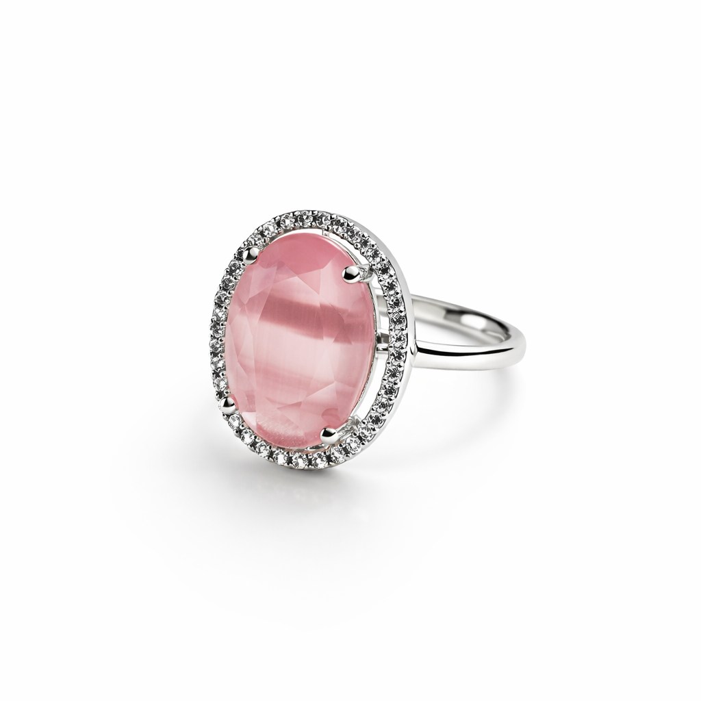 Pink Topaz Cubic Zirconia American Diamond Silver Plated Adjustable Ring