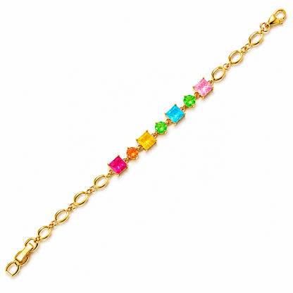 Multi Color Sugar Stones Gold Plated Stainless Steel Bracelet