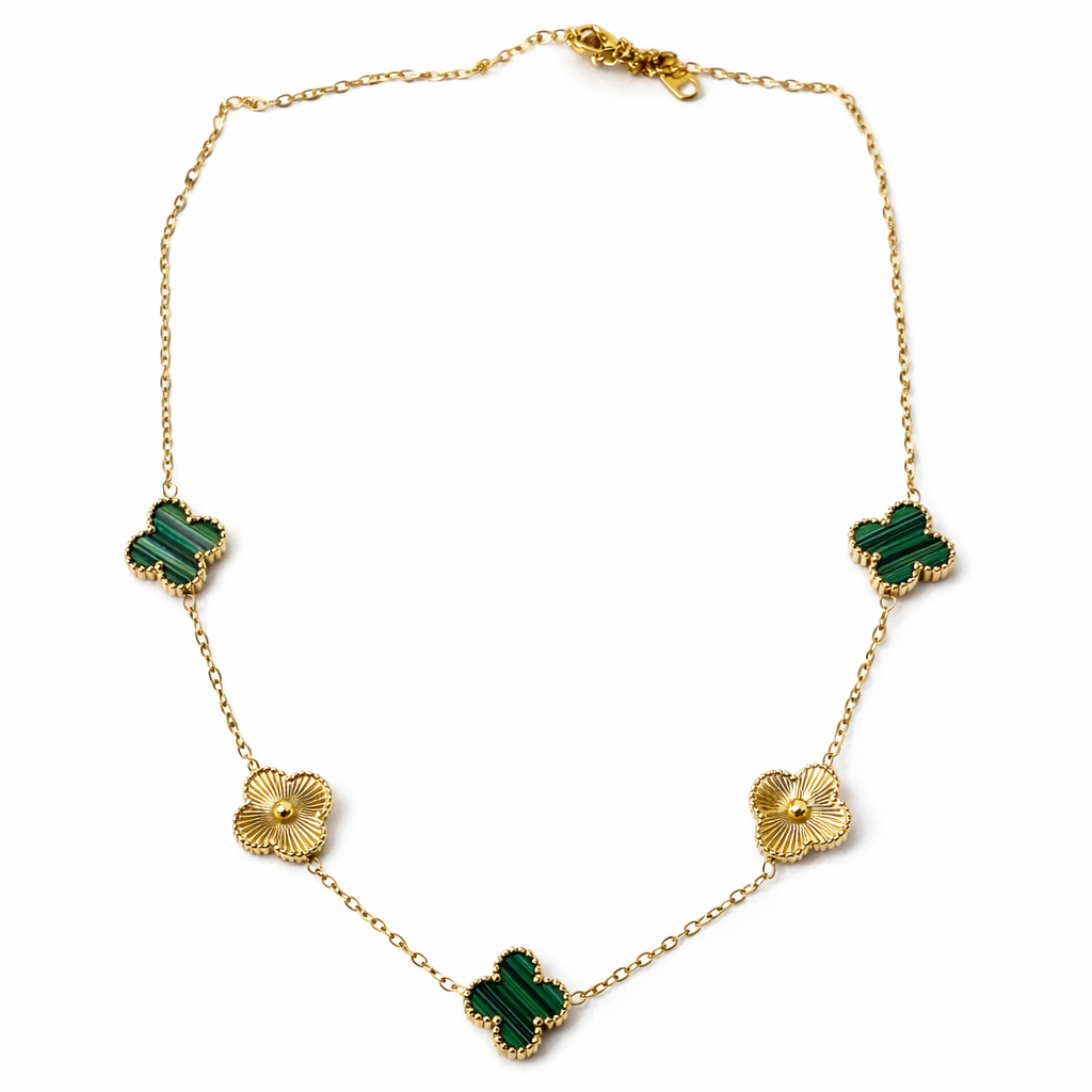 Green Flower Design American Diamond Gold Plated Anti-Tarnish Necklace