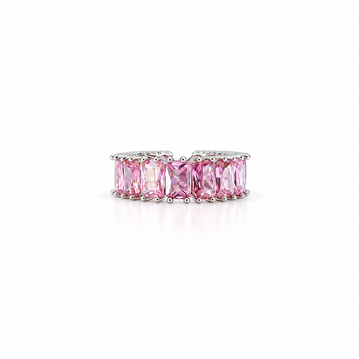 Pink Topaz Cubic Zirconia Ice Cut American Diamond Silver Plated Adjustable Ring
