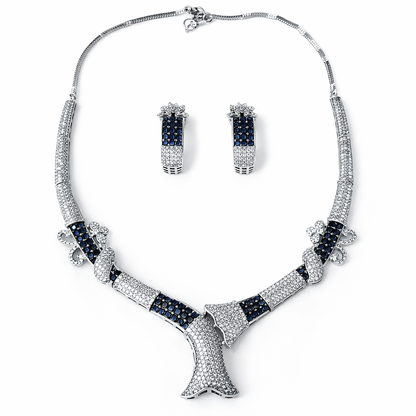 Blue Sapphire Cubic Zirconia American Diamond Silver Plated Necklace Set