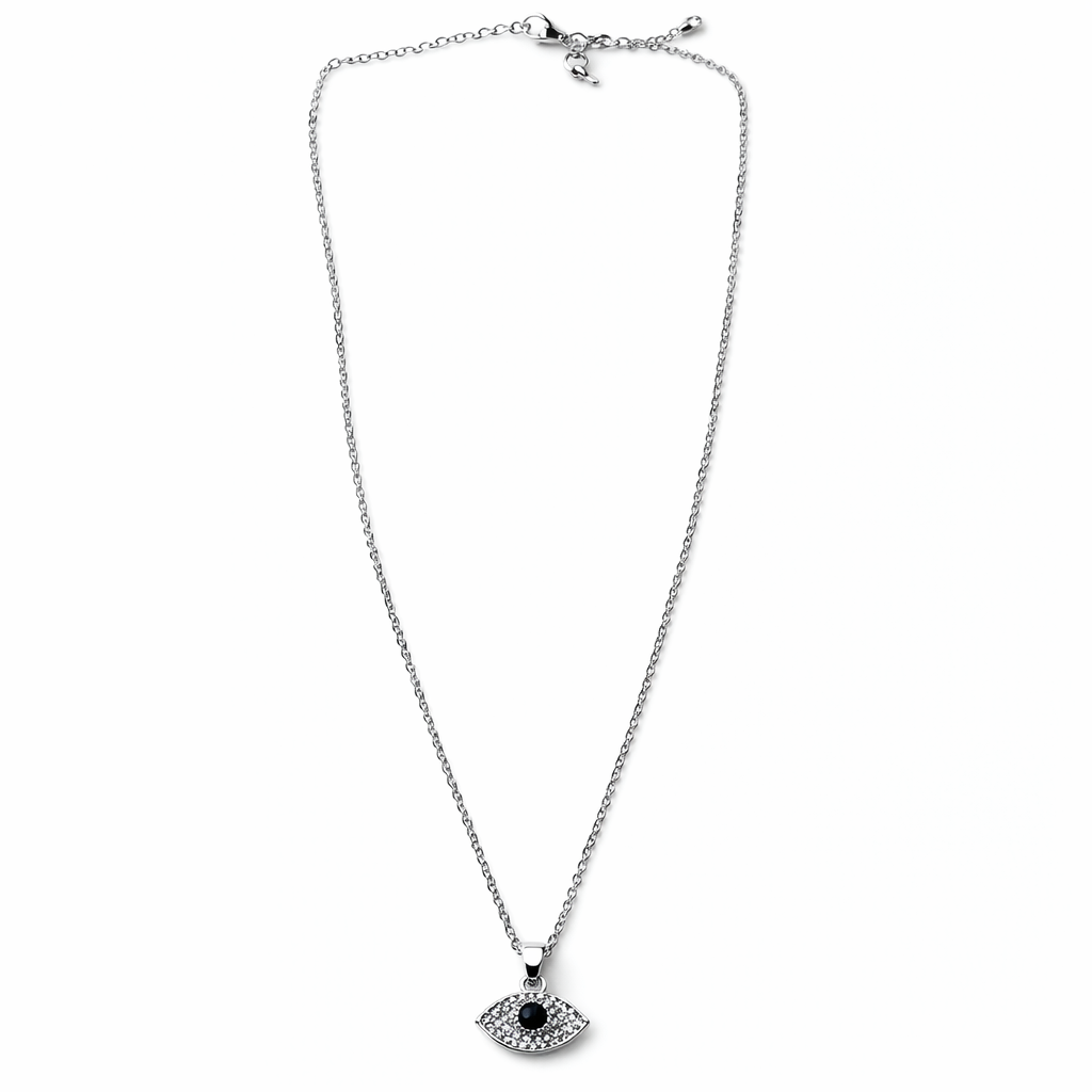 Evil Eye Design American Diamond Silver Plated Anti-Tarnish Necklace