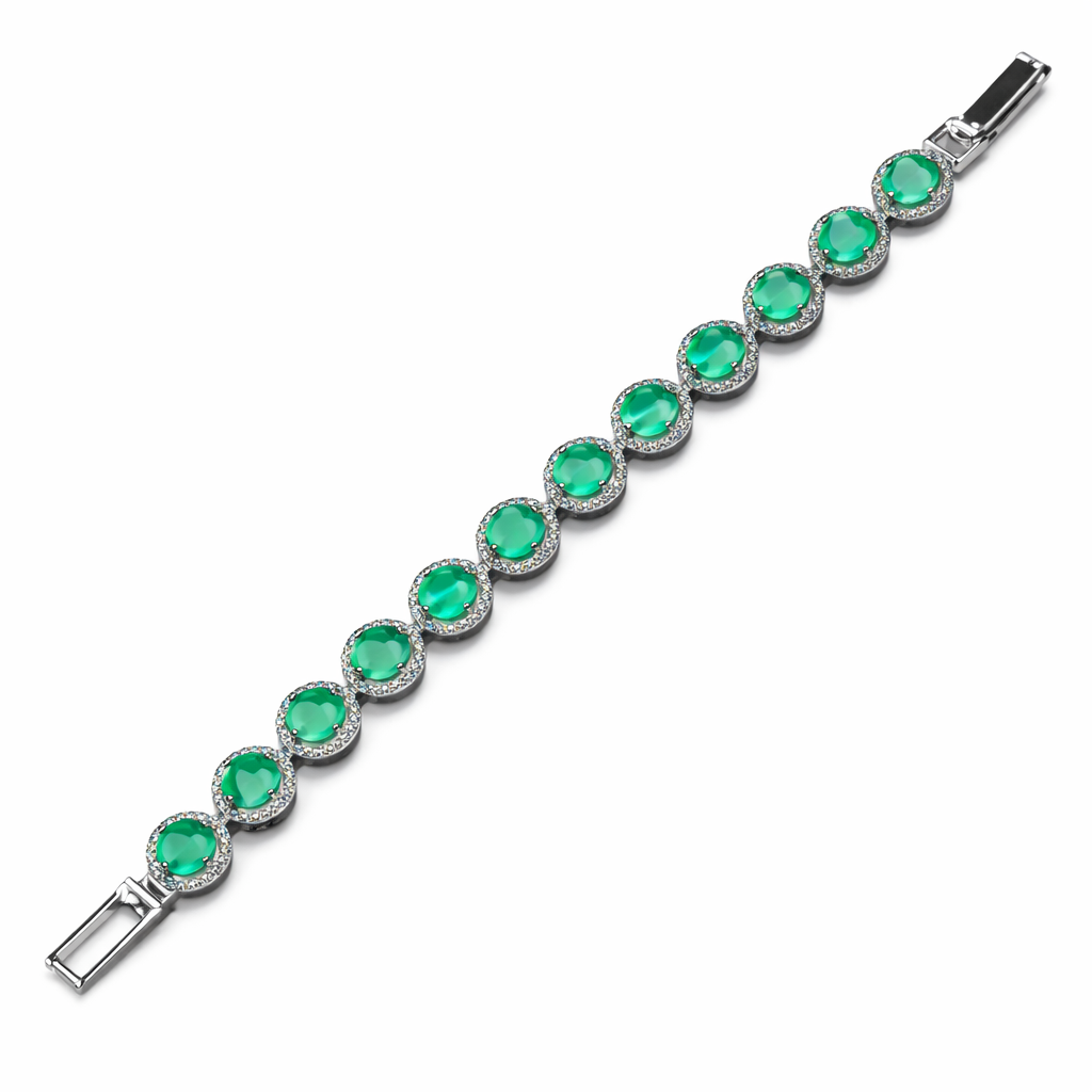 Mint Green Topaz Cubic Zirconia American Diamond Silver Plated Bracelet