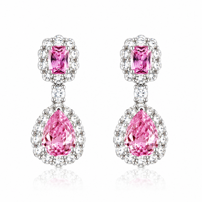 Pink Topaz Cubic Zirconia Ice Cut American Diamond Silver Plated Earrings