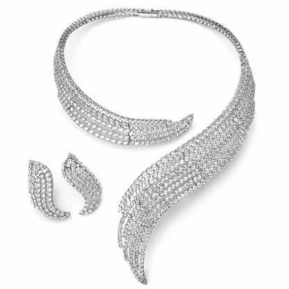 Solitaire Cubic Zirconia American Diamond Silver Plated Necklace Set