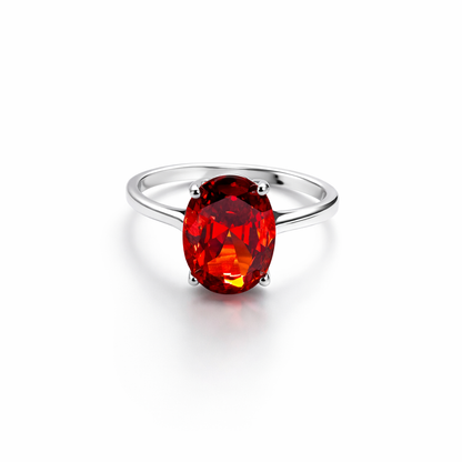 Red Ruby Cubic Zirconia Ice Cut American Diamond Silver Plated Adjustable Ring