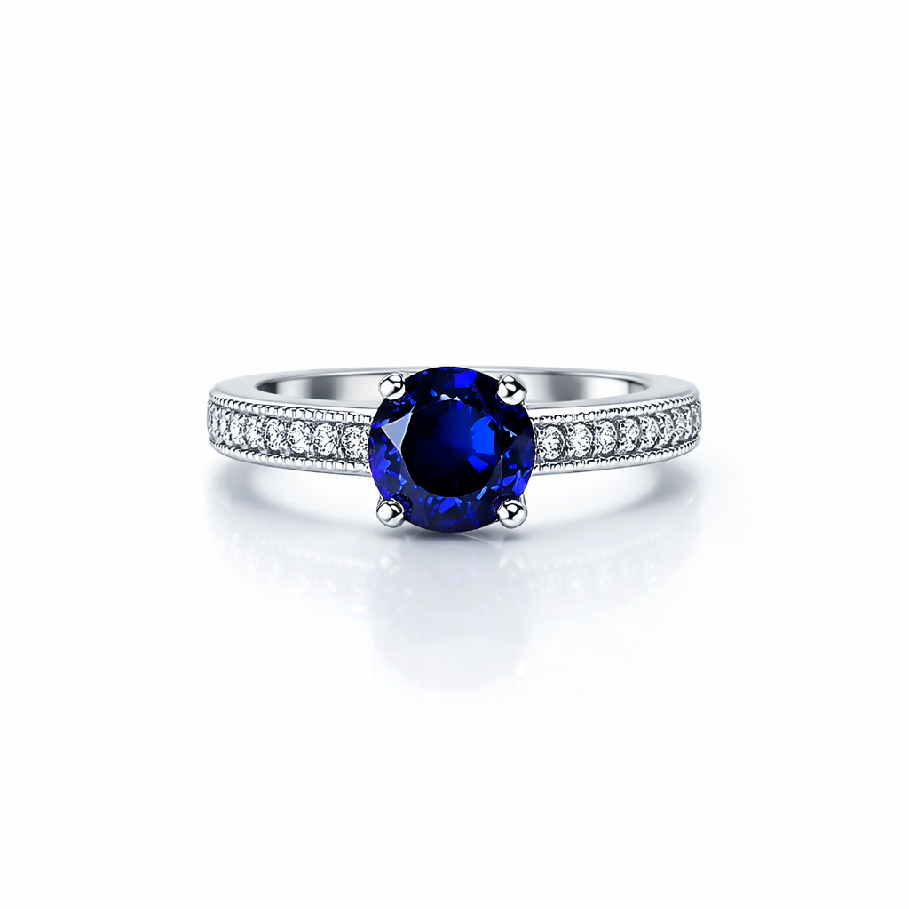 Blue Sapphire Cubic Zirconia American Diamond Silver Plated Adjustable Ring