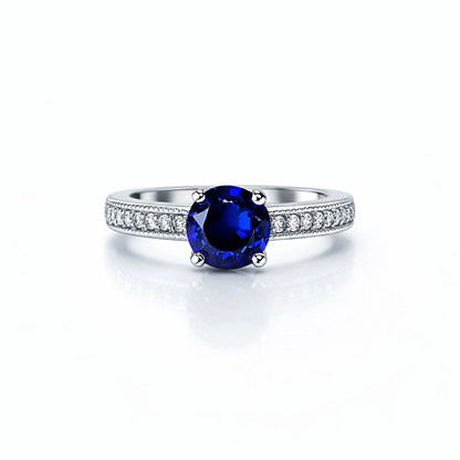 Blue Sapphire Cubic Zirconia American Diamond Silver Plated Adjustable Ring