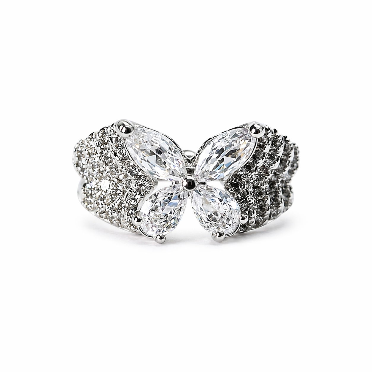 White Cubic Zirconia Ice Cut American Diamond Silver Plated Adjustable Ring