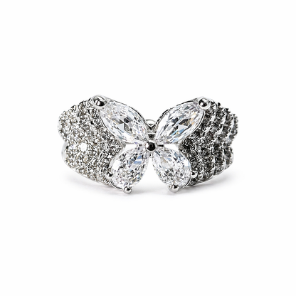 White Cubic Zirconia Ice Cut American Diamond Silver Plated Adjustable Ring