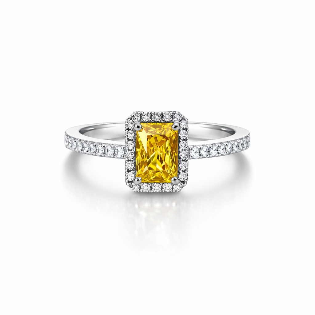 Yellow Topaz Cubic Zirconia American Diamond Silver Plated Adjustable Ring