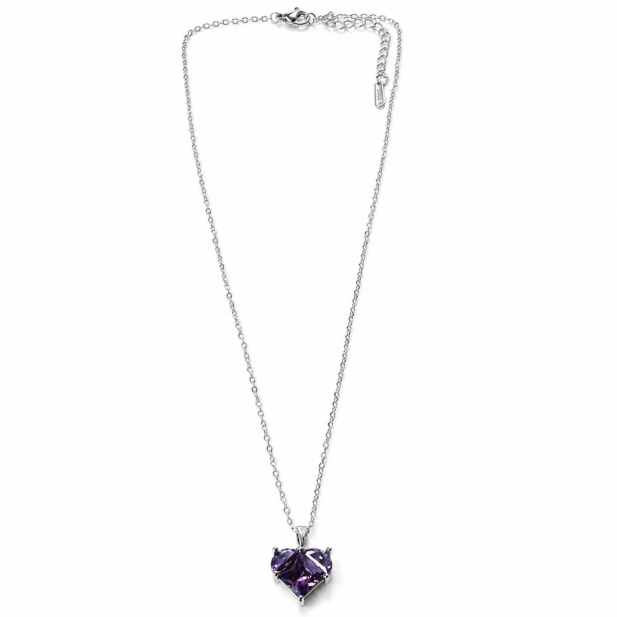 Purple Amethyst Cubic Zirconia American Diamond Silver Plated Stainless Steel Necklace