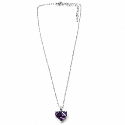 Purple Amethyst Cubic Zirconia American Diamond Silver Plated Stainless Steel Necklace