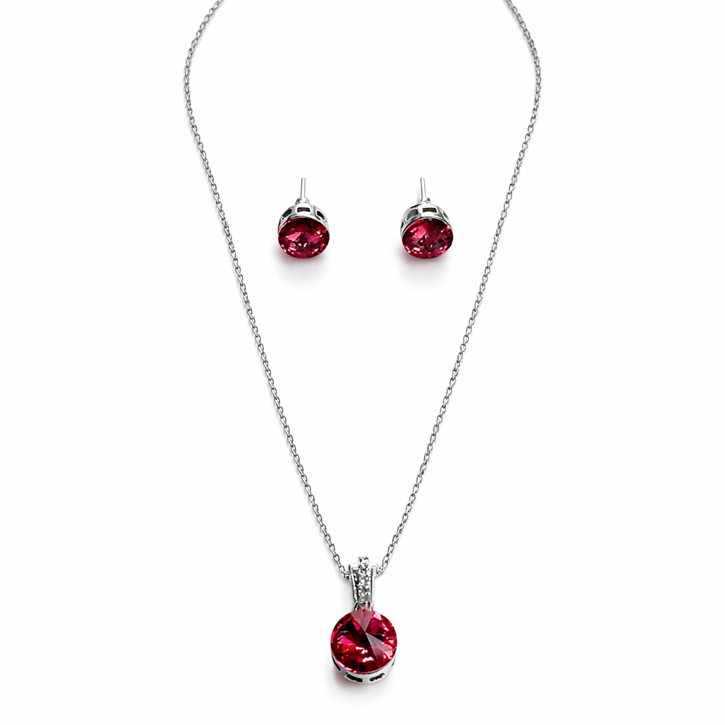 Red Siam Swarovski Crystal Silver Plated Pendant Set